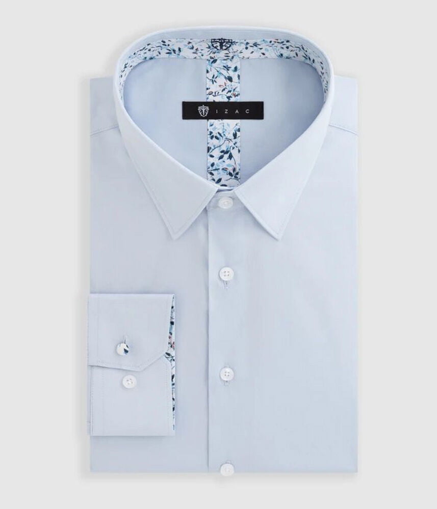 - Chemise bleu clair pour homme - Tissage popeline stretch - Coupe slim - IZAC