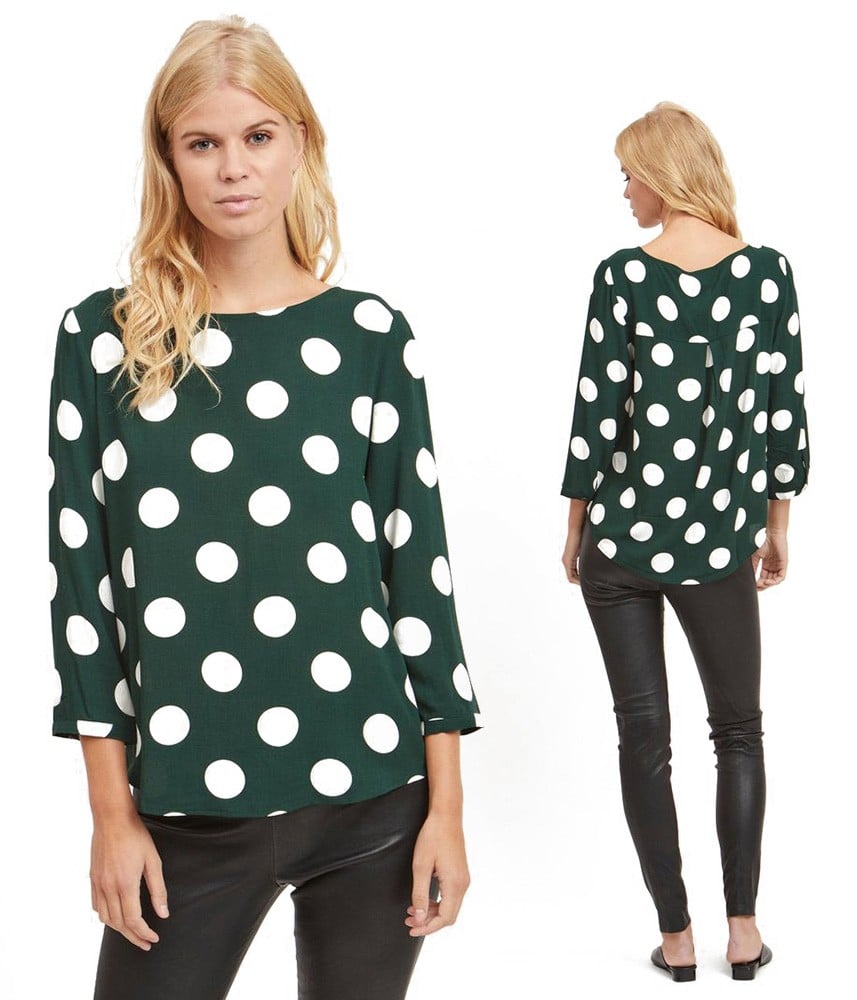 chemisier vert à pois blanc - mode femme - Top femme coloris vert à grands pois blancs - Manches 3/4