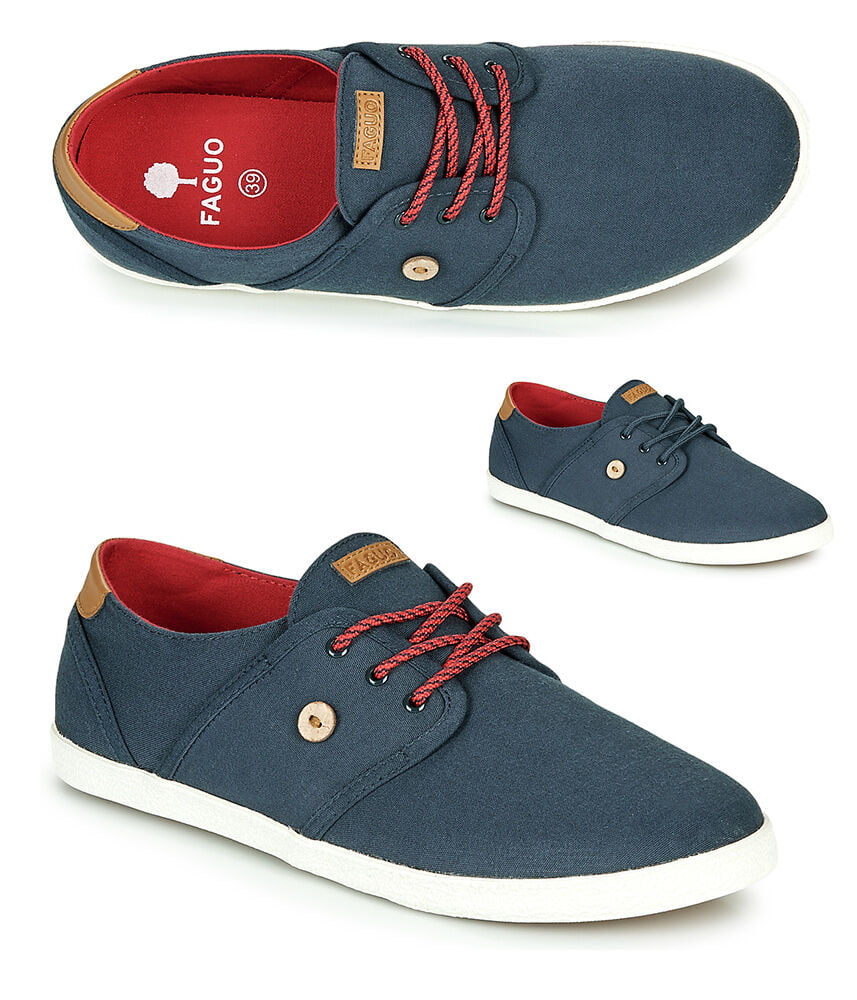 Baskets d'été pour homme - toile bleue - FAGUO - Baskets basses d'été pour Homme - Bleu marine et lacets rouges - FAGUO