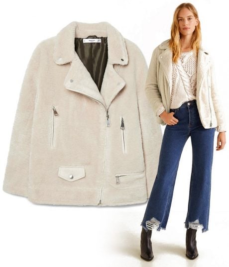Veste Perfecto Femme en Mati&egrave;re effet laine mouton Fluffy - MANGO