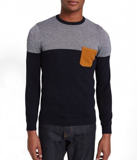 Pull pour homme style color block Bleu Navy - Poche contrastante - JULES