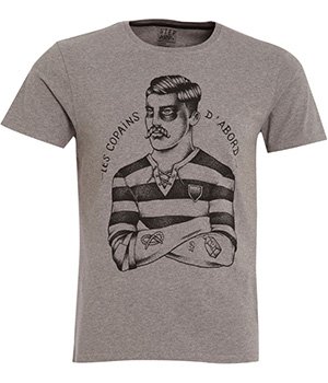 - Tshirt Retro façon Tatouage pour Homme - Gris Chiné - STEPART