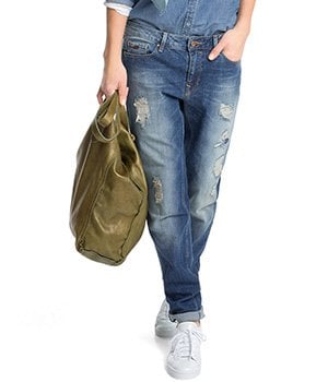 - Jean femme look usé - Coupe Boyfriend Low rise - ESPRIT