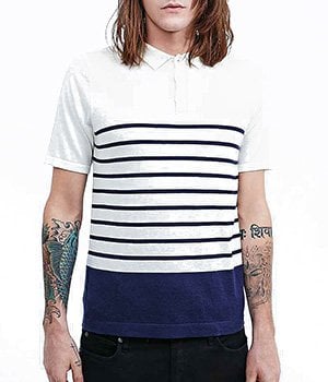 - Polo homme façon marinière - Bleu / Ecru - SHORE LEAVE