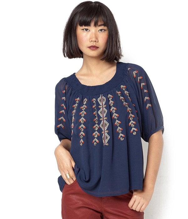 - Blouse femme avec Perles et Broderies - Bleu - VILA