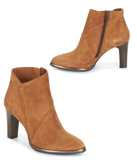 Bottines &agrave; talon en cuir coloris cognac - Mode Femme - Pelour - MYMA