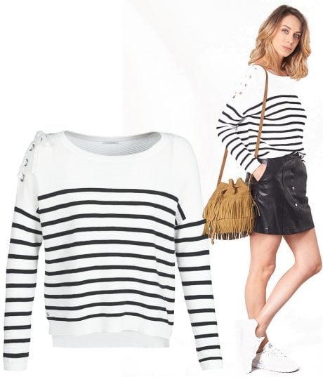 Pull style marini&egrave;re pour femme - encolure large et la&ccedil;age &agrave; l'&eacute;paule - IKKS