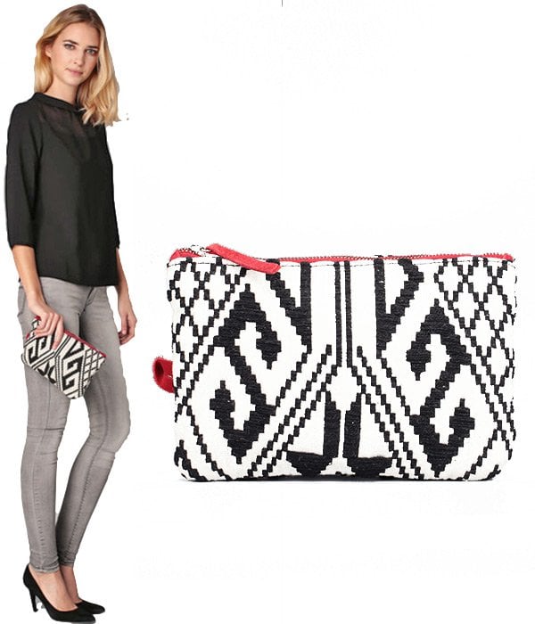 - Pochette Femme - Design Géométrique Ethnique Sahara - Noir et Blanc