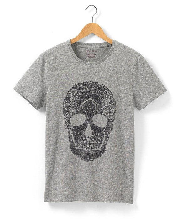 - Tshirt homme à manches courtes - Gris Chiné - SOFT GREY - Tête de Mort graphique