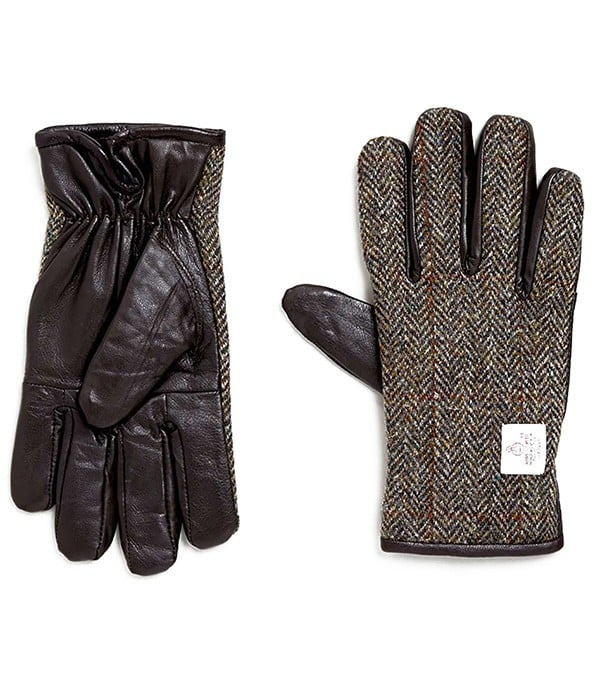 - Gants pour Homme - Cuir Marron et Tweed - Accessoires Hiver - TOPMAN