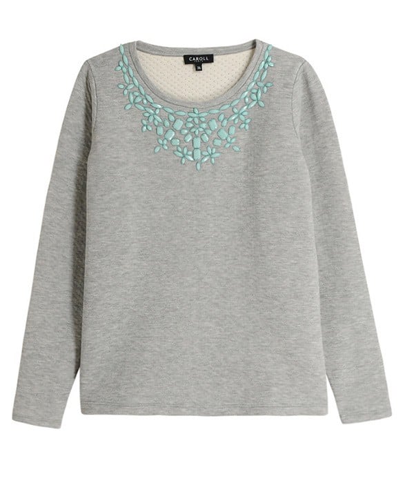 - Sweat shirt gris à Perles turquoises - Look Féminin - CAROLL