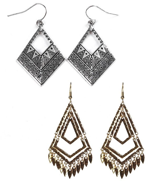 - Bijoux Ethniques Aztèque - Boucles d'Oreilles Graphiques en Métal - BONOBO