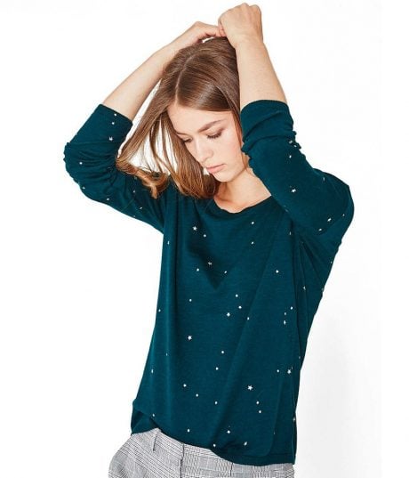 Pull Femme coloris Vert Emeraude - Motif &eacute;toiles - PROMOD