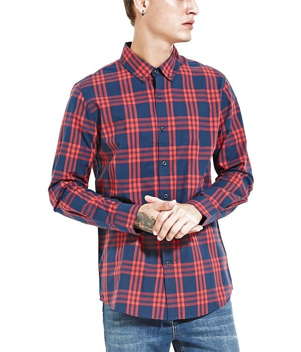 - Chemise à Carreaux Homme - Style Hipster - Bleu / Rouge - FOREVER21