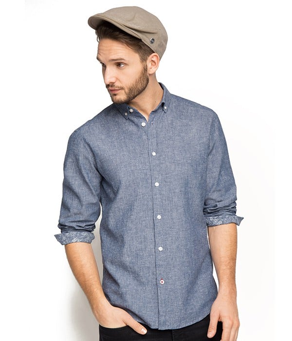 - Chemise en lin et coton - Bleu chiné - Mode Homme - ESPRIT