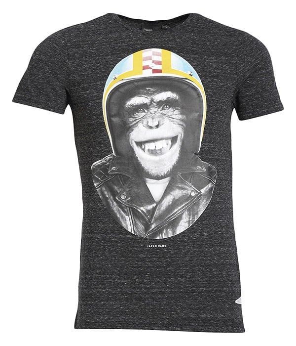 - Tshirt Homme - Gris Anthracite - Imprimé Singe Motard Ronkey - JAPAN RAG