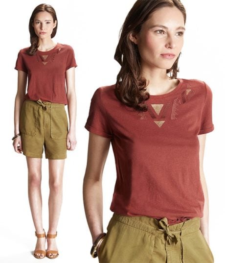 Tshirt Femme Rouge Ocre - Broderies Ethniques - CYRILLUS