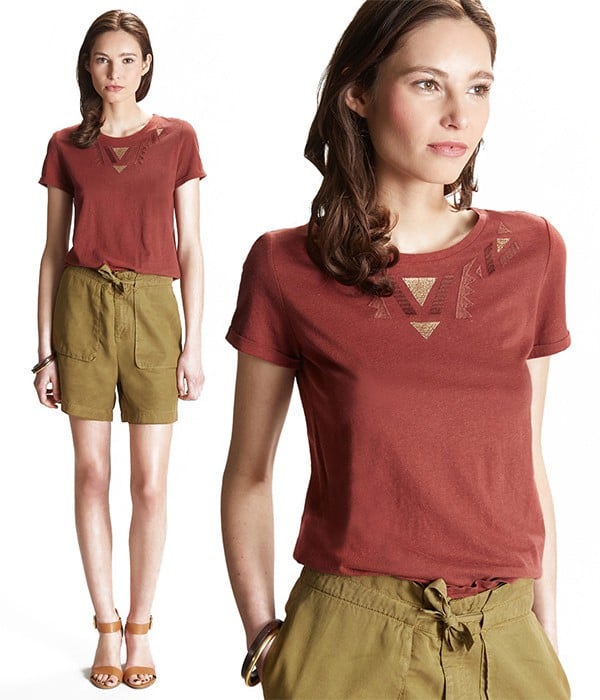 - Tshirt Femme Rouge Ocre - Broderies Ethniques - CYRILLUS