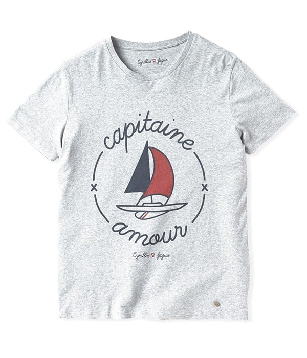 T-shirt Homme gris chiné « Capitaine Amour » CYRILLUS x FAGUO