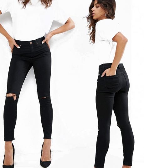 Jean Skinny Noir finition d&eacute;chir&eacute;e - Pantalon Femme tendance ASOS DESIGN