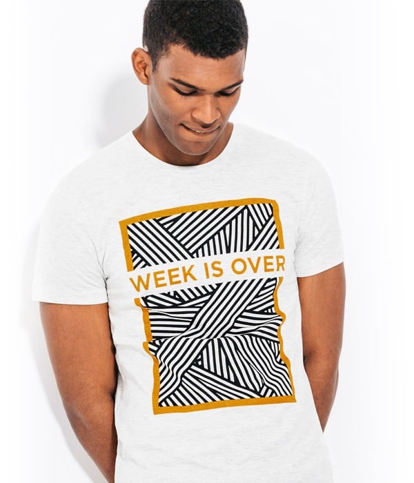 T-shirt blanc pour Homme – Col rond – Imprimé Géométrique « Week is over »