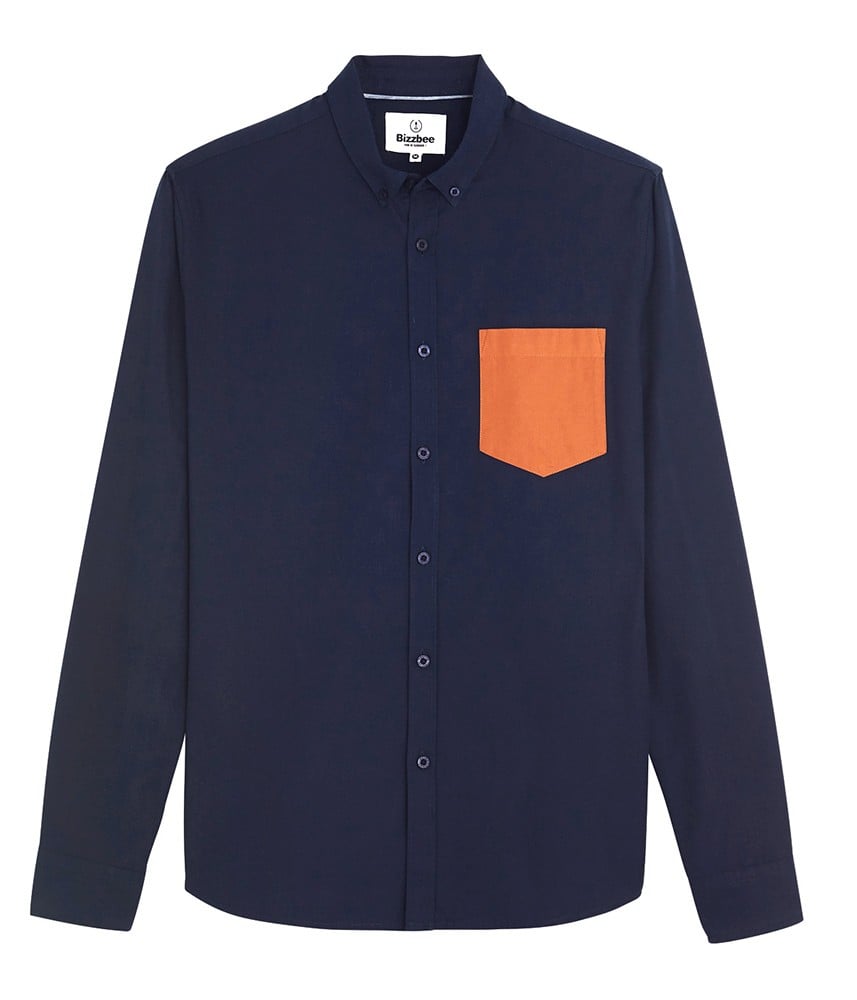 Chemise manches longues en Denim Bleu marine – Poche poitrine – BIZZBEE