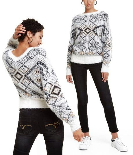 Pull style nordique &agrave; motif ethniques - Maille de chenille - Doux - DESIGUAL