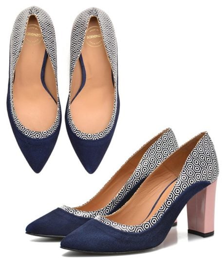 Escarpins Bleu &agrave; motif g&eacute;om&eacute;trique Imprim&eacute; - Chaussures Femme - Made by Sarenza