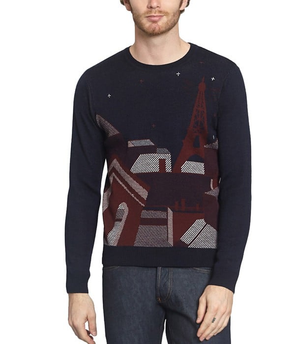 - Pull Bleu marine - Laine Mérinos - COMMUNE DE PARIS - Motif Paris et Tour Eiffel