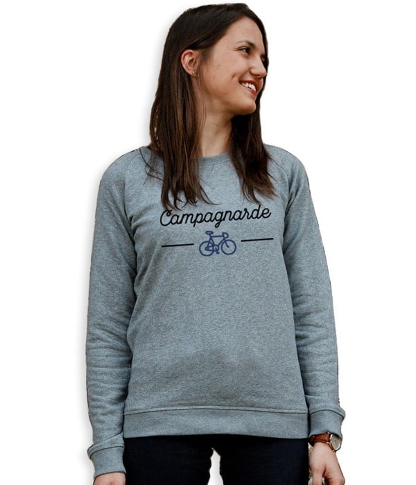 Sweat Gris Chiné – Imprimé « Campagnarde » – Version Femme – L&rsquo;AFFAIRE DE RUFUS