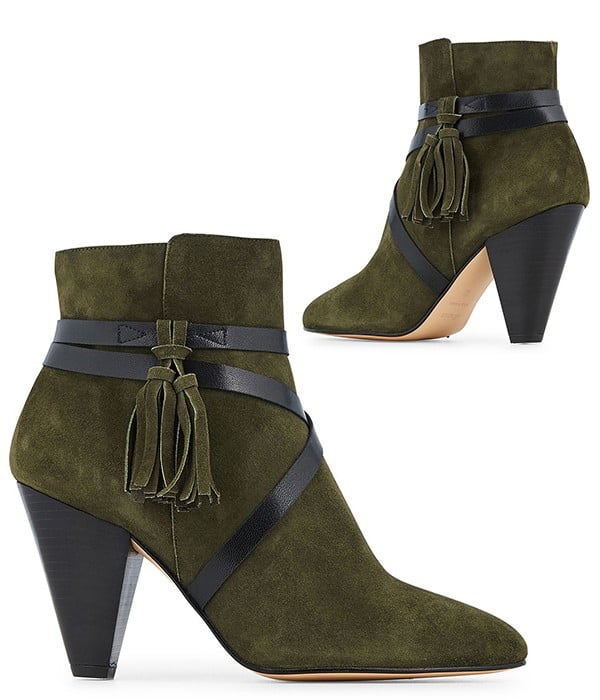 - Bottines Femme en Velours Kaki - Brides croisées -