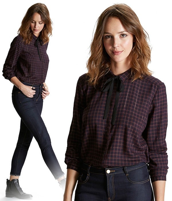 - Chemisier col Lavallière - Mode Femme - Motif carreaux Bordeaux - CYRILLUS