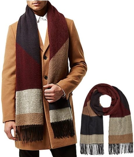 &Eacute;charpe marron et grise &agrave; franges - Motif g&eacute;om&eacute;triques - Homme