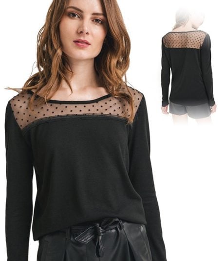 Pull l&eacute;ger pour Femme - Tulle Plumetis Noire - Promod