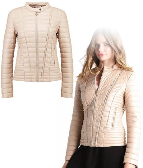Veste Matelass&eacute;e en Simili-Cuir - Mode Femme - Beige - GUESS