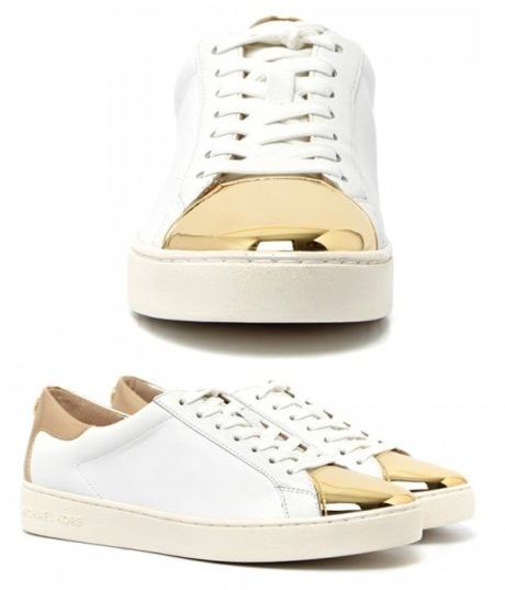 Baskets Blanches et Dor&eacute;es - Sneakers Femme FRANKIE en Cuir - Michael KORS
