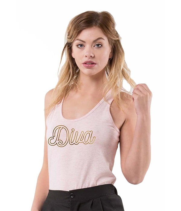 Débardeur Femme Rose Chiné imprimé « DIVA » – Coton Biologique – SQUARE UP