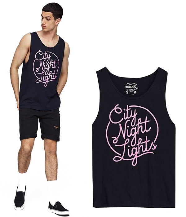 - Débardeur Homme - Bleu Marine avec Imprimé Design Rose -PULL & BEAR