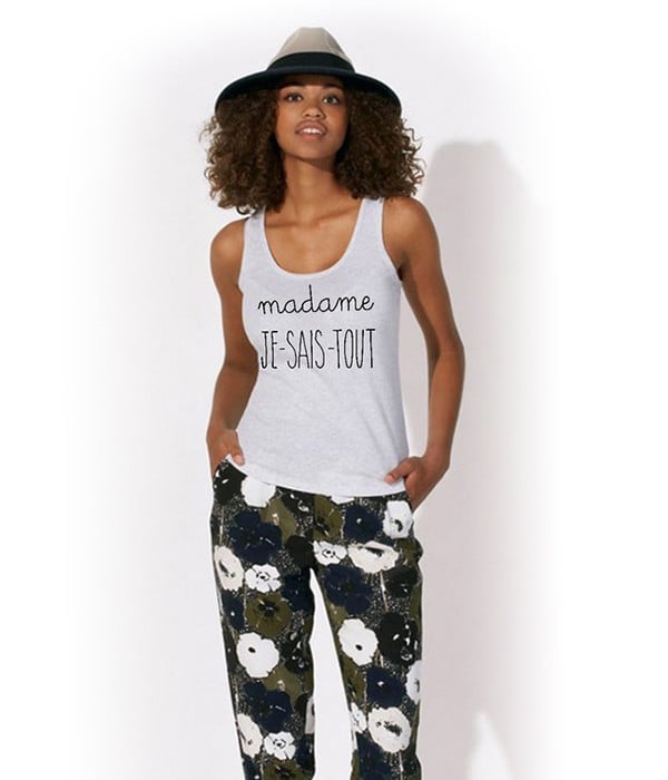 Débardeur Blanc – Femme – Imprimé « Madame Je Sais Tout » – SHAMAN