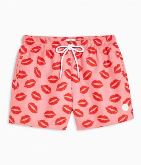 Maillot de Bain Homme TOPMAN Maillot de bain Homme - Short Rose motif Bisous rouge - TOPMAN - Short de bain Homme coloris rose motif bisous - Maillot de Bain Homme