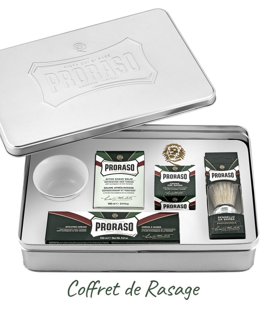 Coffret de rasage - Coffret de Rasage en métal avec Bol et Blaireau - Marque de soins Italienne PRORASO