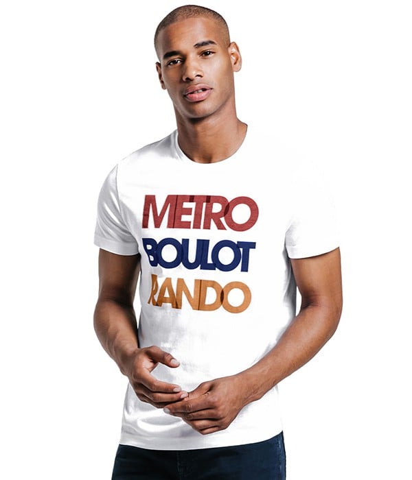 Tshirt Homme – Couleur Blanc avec Imprimé « Métro Boulot Rando » – JULES