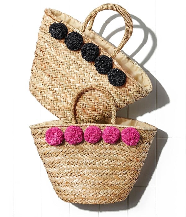 - Grand Panier en Paille d'été avec 5 Pompons Roses - MADEMOISELLE R