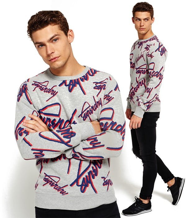 - Sweat Shirt gris pour Homme imprimé graffiti Crew - SUPERDRY