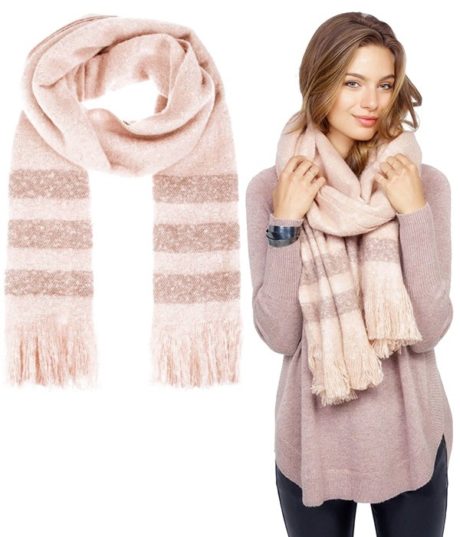 Foulard rose &agrave; rayures look Boh&egrave;me pour femme - Accessoire Hiver - DDP