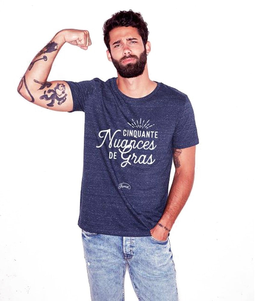 Tee Shirt slim pour Homme « 50 Nuances de Gras » – Bleu Chiné – SHAMAN