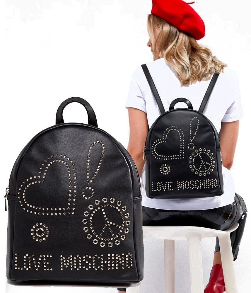 - Sac à dos en similicuir noir - Design Clouté - LOVE MOSCHINO