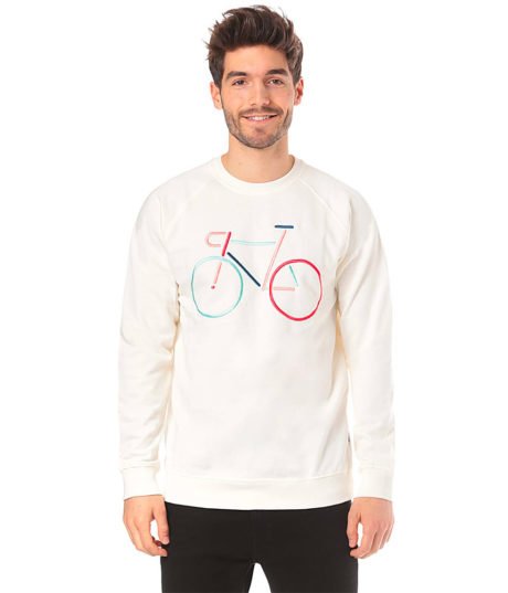 Sweat Blanc pour Homme - Broderies V&eacute;lo Multicolore - Malmoe - DEDICATED