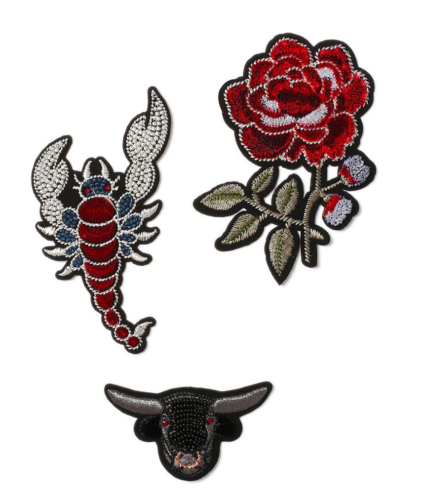- Ecussons brodés motifs Rose, Scorpion et Taureau - Customiser vêtements - TOPMAN