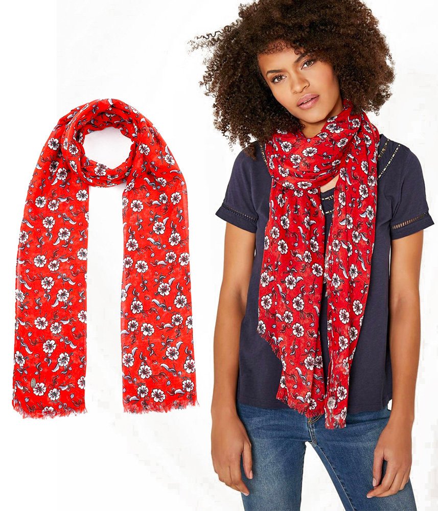 - Foulard Chèche pour Femme - Imprimé floral couleur Rouge - DDP